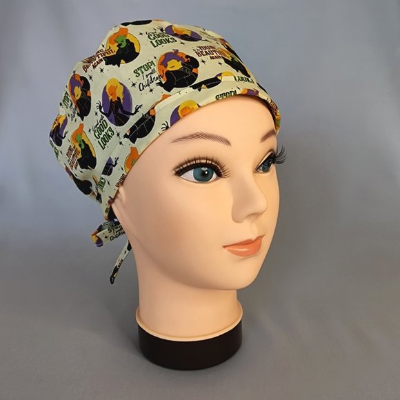 Reversible Hocus Pocus Halloween Unisex Skull Chemo Surgical Scrub Hat Cap - Picture 3 of 4